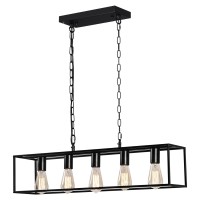 Laboreducer 5-Light Dining Room Light Fixture, Black Industrial Pendant Lighting For Kitchen Island, Linear Rectangle Ceiling Light, Modern Island Light For Living Room Bar Restaurant Pool Table