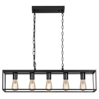 Laboreducer 5-Light Dining Room Light Fixture, Black Industrial Pendant Lighting For Kitchen Island, Linear Rectangle Ceiling Light, Modern Island Light For Living Room Bar Restaurant Pool Table