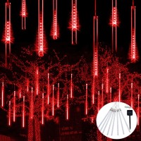 Jmexsuss Red Solar Meteor Shower Rain Lights 8 Tube 144 Leds Solar Christmas Lights Led String Lights For Xmas Halloween Tree