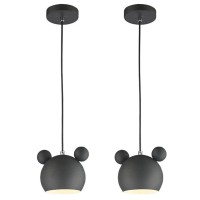 Bepuzz Black Cartoon Mouse Pendant Light Fixtures, Cute Matte Black Iron Creative Personality Ceiling Pendant Lighting Adjustable Height Modern Mid Century Pendant Lamp For Kitchen Island Bedroom Bar