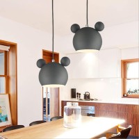 Bepuzz Black Cartoon Mouse Pendant Light Fixtures, Cute Matte Black Iron Creative Personality Ceiling Pendant Lighting Adjustable Height Modern Mid Century Pendant Lamp For Kitchen Island Bedroom Bar