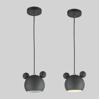 Bepuzz Black Cartoon Mouse Pendant Light Fixtures, Cute Matte Black Iron Creative Personality Ceiling Pendant Lighting Adjustable Height Modern Mid Century Pendant Lamp For Kitchen Island Bedroom Bar