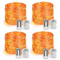 Brizlabs Orange Fairy Lights 4 Pack 1947Ft 60 Led Orange Halloween Lights 8 Modes Battery Orange Lights With Remote Waterpro