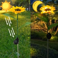 Dazzle Bright Sunflower Shape Solar Led Lights, 2 Pack Garden Waterproof Decorative With Stake For Outdoor Yard Pathway Outside Patio Lawn