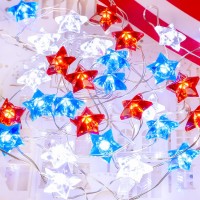 Flavcharm 4Th Of July String Lights, 10Ft 40 Leds Red White And Blue String Lights Battery Operated With Remote, Usa Stars Patriotic Decor Lights For Independence Day Decor Memorial Day Decorations