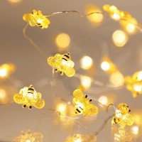 Flavcharm Honey Bee String Lights 10Ft 40 Leds Battery Operated Usb Plug-In Powered Twinkle Fairy Lights With Remote Indoor Wreath Porch Decoration For Christmas Tree Kids Room Weddings Holiday Party