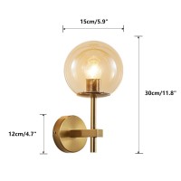 Fulesi Modern Wall Sconce Mid Century Style With Glass Shade Brass Finish Home Decor Wall Light Amber Bathroom Vanity Wall Light