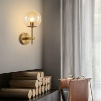 Fulesi Modern Wall Sconce Mid Century Style With Glass Shade Brass Finish Home Decor Wall Light Amber Bathroom Vanity Wall Light