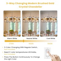 Siljoy Modern Crystal Chandeliers 16 Lights Brass Gold Round K9 Crystal Raindrop Chandelier Contemporary Adjustable Hanging Pe