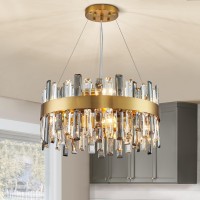 Siljoy 197 Modern Crystal Chandelier 12Light Brass Gold Round Raindrop Chandelier Lighting Luxury Adjustable Hanging Penda