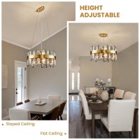 Siljoy 197 Modern Crystal Chandelier 12Light Brass Gold Round Raindrop Chandelier Lighting Luxury Adjustable Hanging Penda