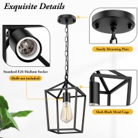 Farmhouse Black Pendant Light For Kitchen Island Industrial Hanging Lantern Fixture Modern Metal Cage Lamp Chandelier Lighting For Dinning Room Hallway, 49In Adjustable Chain For Flat & Sloped Ceiling