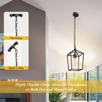 Farmhouse Black Pendant Light For Kitchen Island Industrial Hanging Lantern Fixture Modern Metal Cage Lamp Chandelier Lighting For Dinning Room Hallway, 49In Adjustable Chain For Flat & Sloped Ceiling