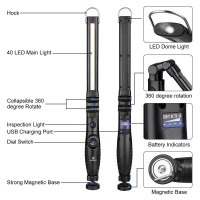 Orhomelife Rechargeable Led Work Light - 750 Lumens Foldable Led Flashlight Handheld Cordless Work Light With Magnetic Base, 360