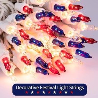 4Th Of July Decoration Patriotic Mini Lights 100 Count 25 Feet Red White Blue Incandescent Bulb Waterproof String Lights Plug