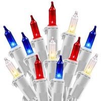 4Th Of July Decoration Patriotic Mini Lights 100 Count 25 Feet Red White Blue Incandescent Bulb Waterproof String Lights Plug