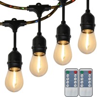 Clear Power 48Ft Outdoor String Lights With 15 Shatterproof Led Bulbs, Color-Changing Light Emitting Wire, Dimmable String Light With Remote For Patios, Backyards, Restaurants, Gazebos & Holiday