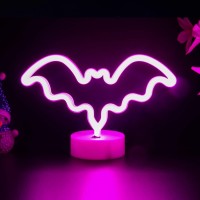 Bat Neon Signs - Room Decoration Bat Led Sign. Usb Battery Powered Home Decor Neon Table Lamp For Girls Room/Bedroom/Living Room/Birthday/Party/Halloween Pink Bat Neon Lights Decoration