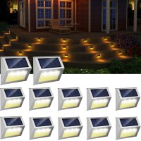 Jsot Solar Deck Lights, 12 Pack Solar Powered Outside Fence Lights, Outdoor Waterproof For Garden Backyard Patio Yard Wall Stair Step Railing Post Lamp Lighting, Warm Light