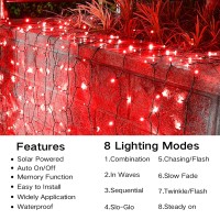 Joomer Red Solar Christmas Lights, 105Ft 300 Led 8 Modes Solar String Lights Waterproof Fairy Tree Lights For Garden, Patio, Fence, Balcony, Outdoors