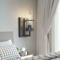 Tipace Black Wall Light Fixtures Industrial Wall Sconces Clear Glass Wall Mount Sconce Wall Lamp For Living Room Bedroom Hallway