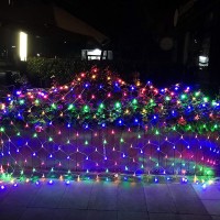 Joomer 7Ft X 5Ft 200 Led Christmas Net Lights, 8 Modes Timer Connectable Waterproof Christmas Lights Mesh Netting Lights For Trees, Bushes, Garden, Outdoor Decorations (Clear Wire,Multicolor)