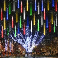 Joomer Meteor Shower Lights Outdoor, 11.8 Inches 10 Tubes 240 Led, Waterproof Meteor Christmas Lights, Hanging Icicle Lights, Falling Rain Lights For Tree Wedding Party Holiday Decoration