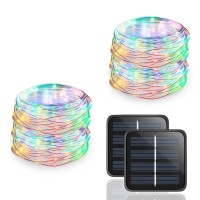 Upook Solar String Lights, 200Led Copper Wire Solar Fairy Lights 66Ft 8 Modes Waterproof Outdoor String Lights For Christmas Party Decoration Patio Garden 2 Pack (Multi-Colored)