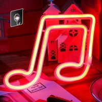 Red Music Neon Sign - Led Neon Signs For Wall Decor,Battery Or Usb Powered Neon Lights For Bedroom,Suitable For Room Decoration And Girls Gifts