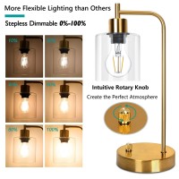 Set Of 2 Gold Industrial Table Lamps With 2 Usb Ports, Elizabeth Vintage Desk Lamps, 3-Way Dimmable Nightstand Lamps With Glass Shade E26 Bulb For Bedroom Living Room Office, Led Bedside Reading Lamps