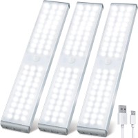 Under Cabinet Lights Christmas - 3 Pack 60 Leds 4 Modes Usb Rechargeable Led Under Counter Lights Stick-Anywhere Closet Lights For Kitchen, Stairway, Indoor, Hallway