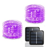 Upook Solar String Lights, 100Led Copper Wire Solar Fairy Lights 33Ft 8 Modes Waterproof Outdoor String Lights For Christmas Party Wedding Decoration Patio Garden Yard 2 Pack (Purple 100 Led)