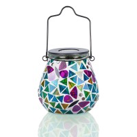 Afirst Mosaic Solar Lanterns - Glass Hanging Lights Butterfly Hollow Out Waterproof Outdoor Decorative For Garden, Patio, Holiday Party Outdoor Decoration, 1 Pack