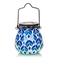 Afirst Mosaic Solar Lanterns - Glass Hanging Lights Hollow Out Waterproof Outdoor Decorative For Garden, Patio, Holiday Party Outdoor Decoration, 1 Pack