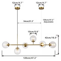 Kco Lighting 6 Light Bubble Chandelier Lighting Clear Glass Globe Chandelier Brass Gold Linear Chandelier Mid Century Modern Pendant Light For Living Room Kitchen Island Dining Room