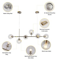 Kco Modern Ceiling Pendant Lighting, Mid-Century Glass Globes Sputnik Pendant Lamp, Led 6-Light Hanging Adjustable Chandelier For Kitchen Island Living Dining Room (Silver+Clear)