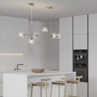 Kco Modern Ceiling Pendant Lighting, Mid-Century Glass Globes Sputnik Pendant Lamp, Led 6-Light Hanging Adjustable Chandelier For Kitchen Island Living Dining Room (Silver+Clear)