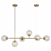 Kco Lighting Globe Linear Chandelier 6 Light Amber Glass Pendant Light Fixture Gold Kitchen Island Chandelier Lighting Long Brass Sputnik Chandelier Dining Room Ceiling Lights