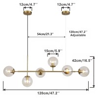 Kco Lighting Globe Linear Chandelier 6 Light Amber Glass Pendant Light Fixture Gold Kitchen Island Chandelier Lighting Long Brass Sputnik Chandelier Dining Room Ceiling Lights