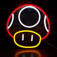 Game Led Neon Light Sign For Game Room Decor Super Mushroom Npc Wall Decor For Bedroom, Man Cave, Party, Gaming Club Neon Wall Signs (Red)