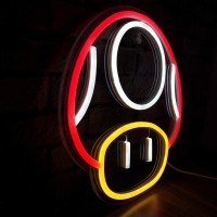 Game Led Neon Light Sign For Game Room Decor Super Mushroom Npc Wall Decor For Bedroom, Man Cave, Party, Gaming Club Neon Wall Signs (Red)