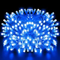 Tcamp Blue Christmas Lights End To End Plug, 105Ft 300 Led Christmas Tree Lights Clear Wire, 8 Modes Fairy String Lights For Halloween Christmas Bedroom Outdoor Indoor Decor (3 Sets Connectable)