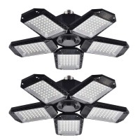 Mefflypee 2 Pack Led Garage Lights, 120W Deformable Led Garage Ceiling Lights With 5 Adjustable Panels, 12000Lm E26 Led Shop Lights For Garage, Basement, Barn, High Bay Light (2 Pack)