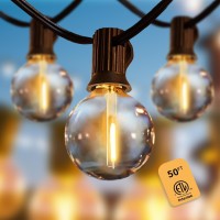 Yuusei Outdoor String Lights Led, 50Ft Dimmable Globe String Lights With 25+1 (Spare) 1W G40 Pc Shatterproof Bulbs, Waterproof Patio Lights Connectable Light String For Backyard Porch Cafe, 2700K