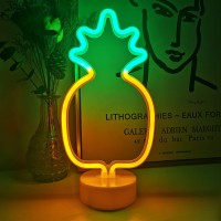 Attivolife Pineapple Neon Sign Yellow Green Pineapple Shaped Led Lamp Art Decoration Accessories For Home Bedroom Party Supp