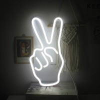 Ineonlife Neon Peace Sign Decor Led Neon Signs Peace Finger Peace Sign Wall Sign 15'' X 8'' Victory Gesture Neon Light Novelty Neon Wall Lights For Kids Home Accessories Party Holiday Decor White