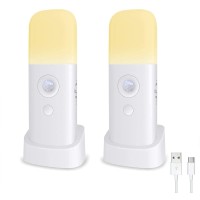 Creweel Motion Sensor Night Light Indoor, 2000Mah Battery Operated Lights, Cordless Table Lamps For Kids, 5 Stages Dimmable Led Nursery Night Lights For Bedroom, Bathroom, Hallway (2Pack)