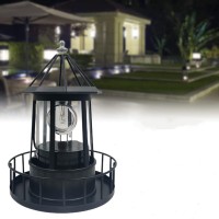 Led Solar Powered Lighthouse, 360 Degree Rotating Lamp Courtyard Decoration Waterproof Garden Smoke Towers Statue Lights For Outdoor Garden Pathway Patio,Black