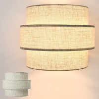 Huoku Lamp Shades For Floor Lamps Pendant Lighting Chandelier Replacement, 3-Tier Drum Fabric Lampshade With Natural Linen Handcrafted, Clip On Bulb Shade(Brown)