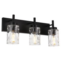 Bonlicht Vanity Light Fixtures 3 Light Modern Wall Sconces Lighting Black Bathroom Lights Wall Mounted With Hammered Glass Shade,Farmhouse Wall Light For Mirror Cabinets, Powder Room, Dressing Table